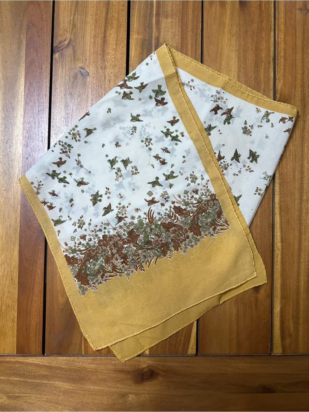 Vintage Floral Border Scarf in Mustard and Cream